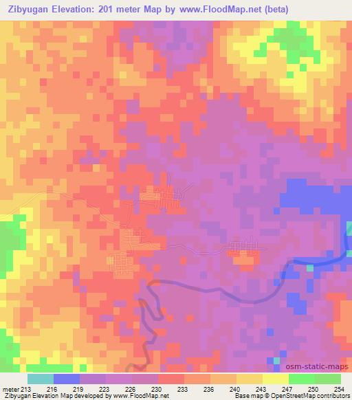 Zibyugan,Myanmar Elevation Map