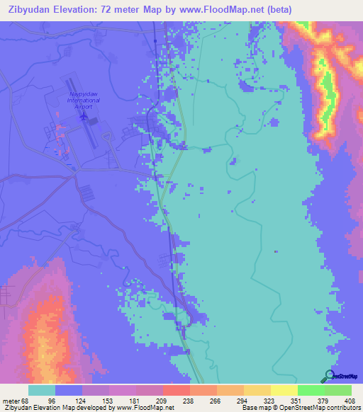 Zibyudan,Myanmar Elevation Map