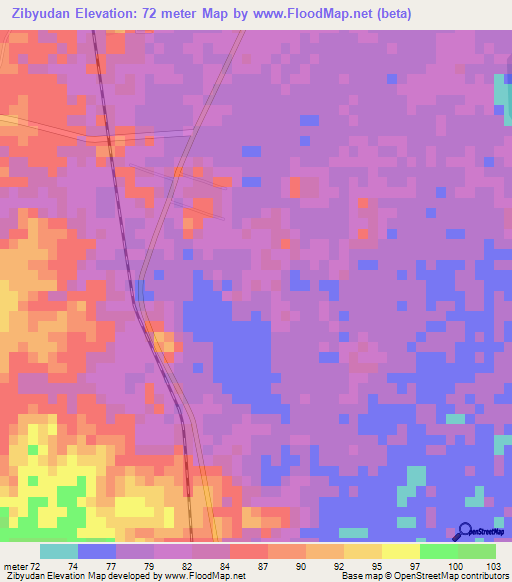 Zibyudan,Myanmar Elevation Map