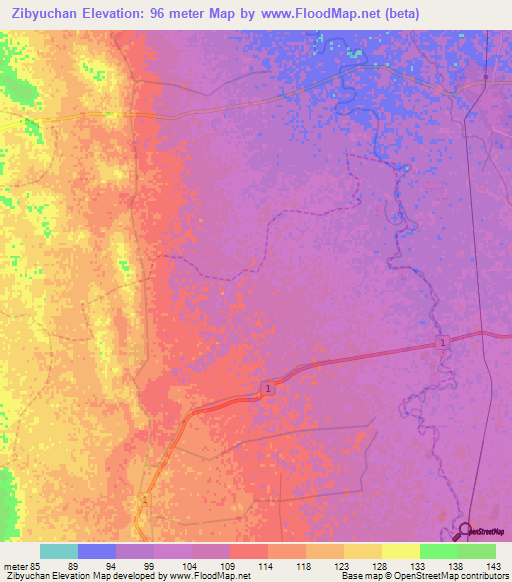 Zibyuchan,Myanmar Elevation Map