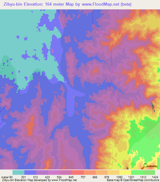 Zibyu-bin,Myanmar Elevation Map