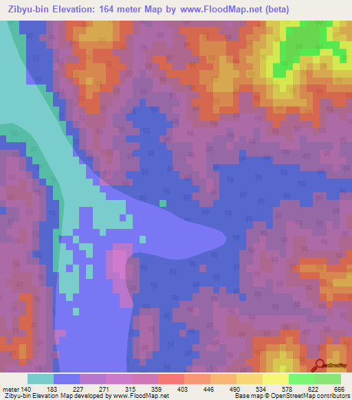 Zibyu-bin,Myanmar Elevation Map