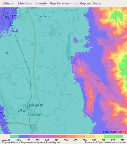 Zibyubin,Myanmar Elevation Map