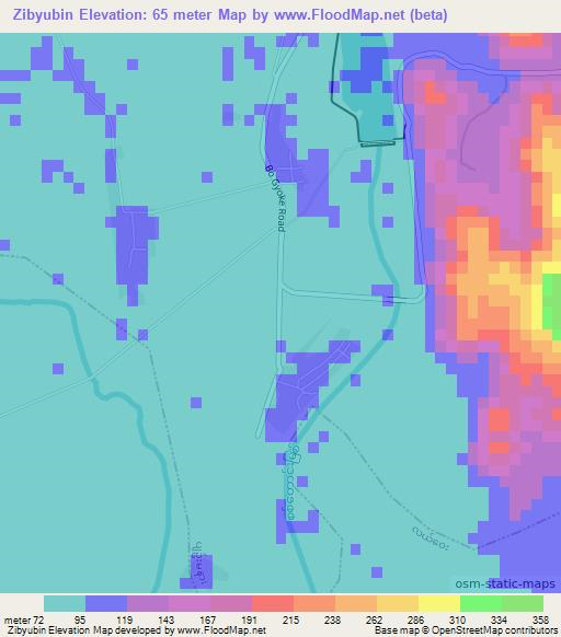 Zibyubin,Myanmar Elevation Map