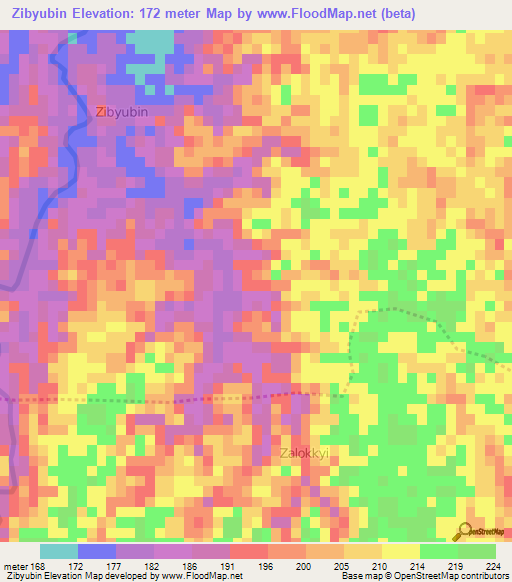 Zibyubin,Myanmar Elevation Map