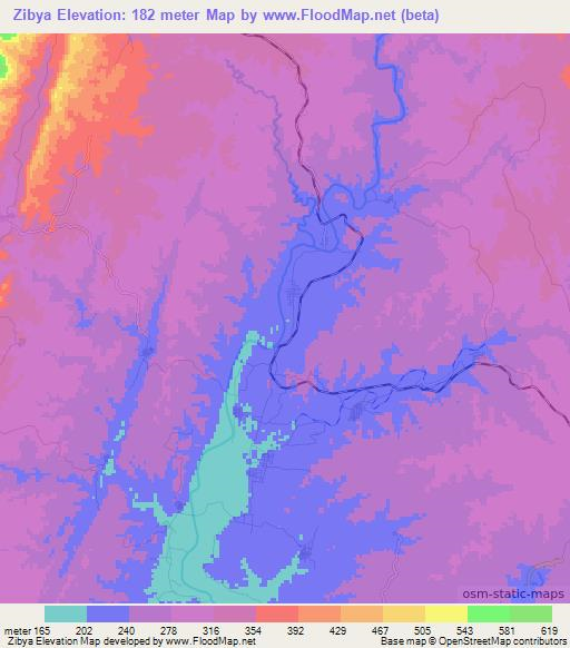 Zibya,Myanmar Elevation Map