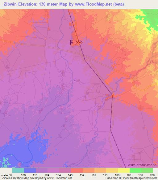 Zibwin,Myanmar Elevation Map