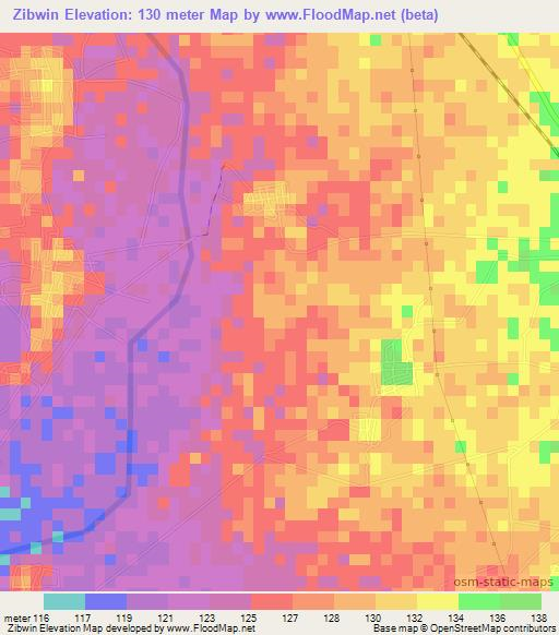 Zibwin,Myanmar Elevation Map