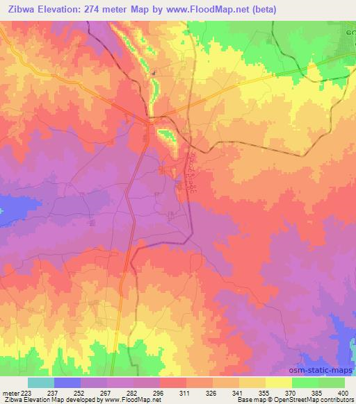 Zibwa,Myanmar Elevation Map