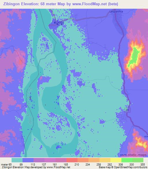 Zibingon,Myanmar Elevation Map