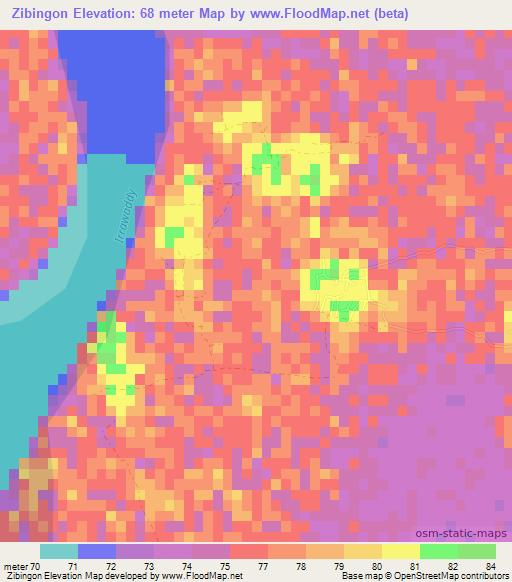 Zibingon,Myanmar Elevation Map