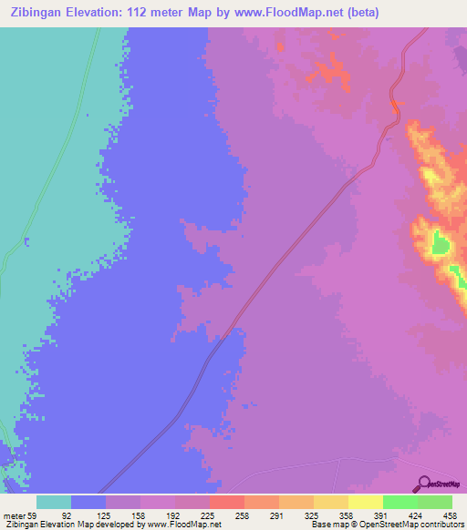 Zibingan,Myanmar Elevation Map