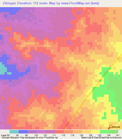 Zibingan,Myanmar Elevation Map