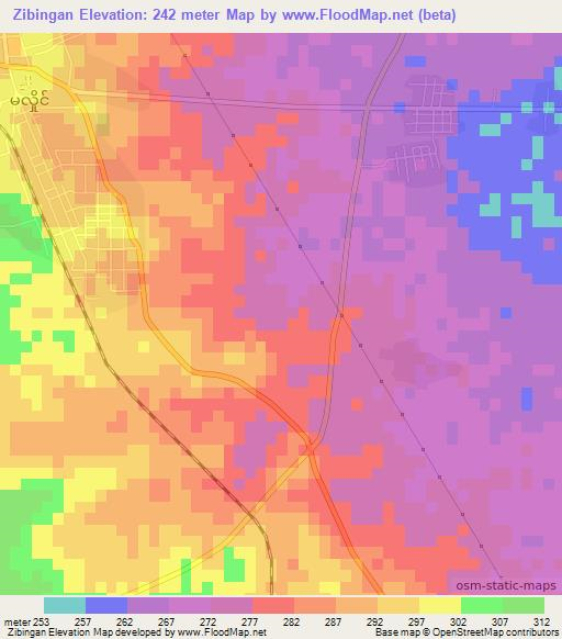 Zibingan,Myanmar Elevation Map