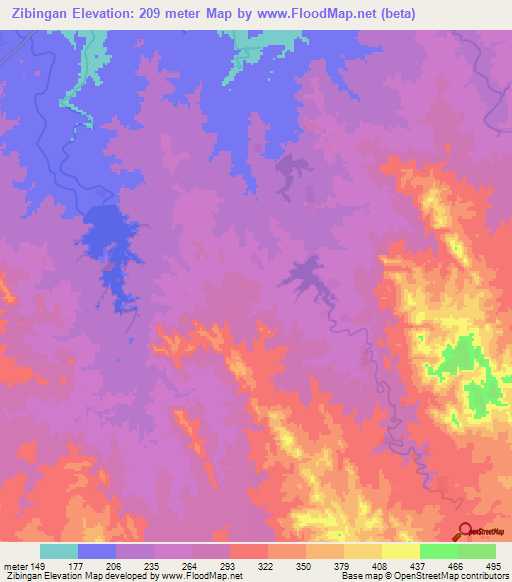 Zibingan,Myanmar Elevation Map