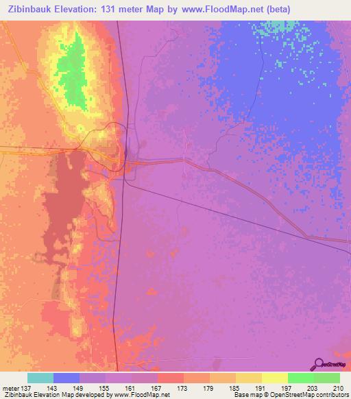 Zibinbauk,Myanmar Elevation Map