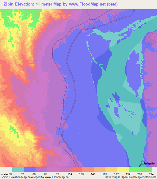 Zibin,Myanmar Elevation Map