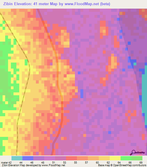 Zibin,Myanmar Elevation Map