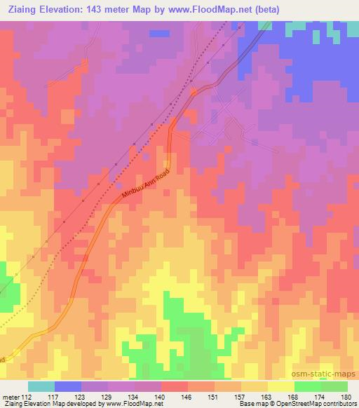 Ziaing,Myanmar Elevation Map