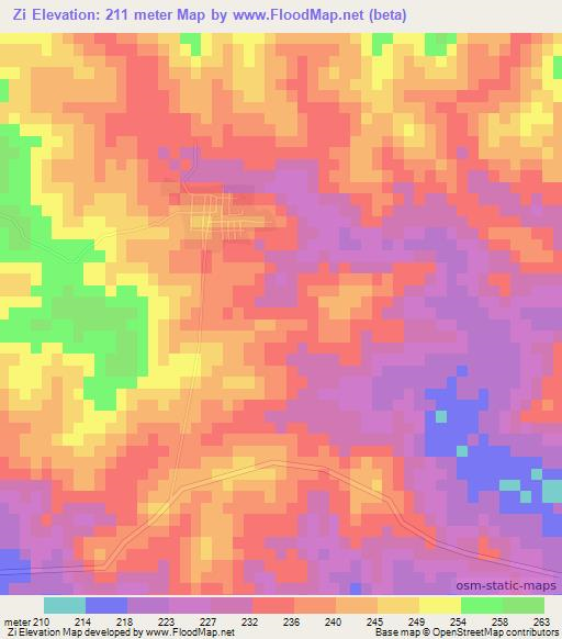 Zi,Myanmar Elevation Map