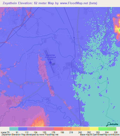 Zeyathein,Myanmar Elevation Map