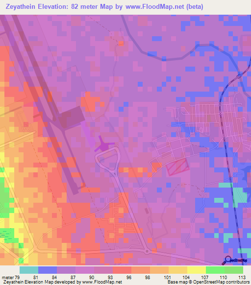 Zeyathein,Myanmar Elevation Map