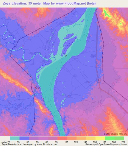 Zeya,Myanmar Elevation Map