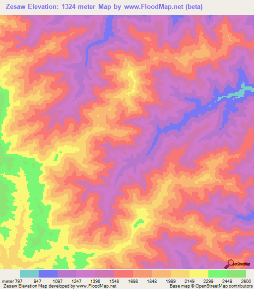 Zesaw,Myanmar Elevation Map