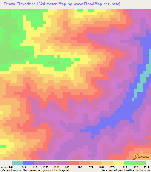 Zesaw,Myanmar Elevation Map