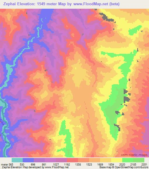 Zephai,Myanmar Elevation Map