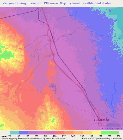 Zenyaunggaing,Myanmar Elevation Map