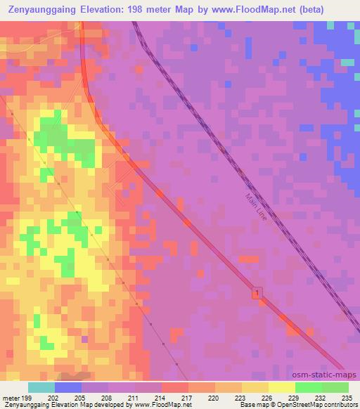 Zenyaunggaing,Myanmar Elevation Map