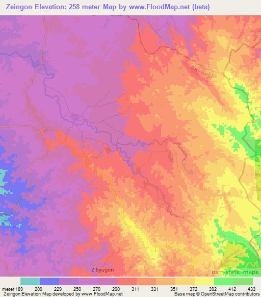 Zeingon,Myanmar Elevation Map