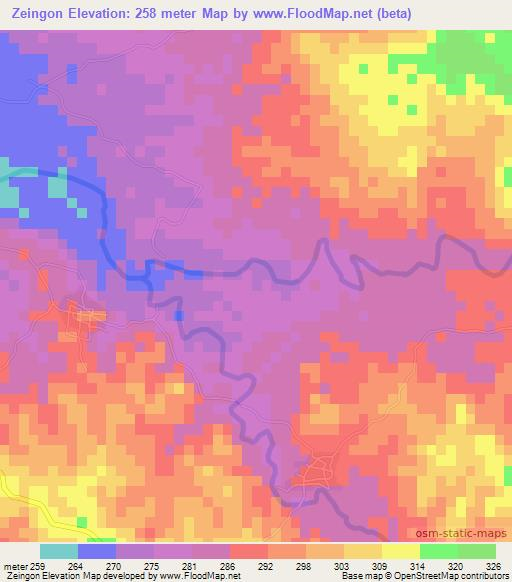 Zeingon,Myanmar Elevation Map