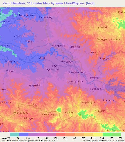 Zein,Myanmar Elevation Map