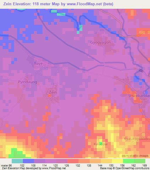 Zein,Myanmar Elevation Map