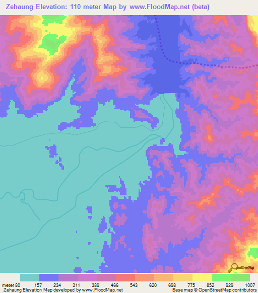 Zehaung,Myanmar Elevation Map