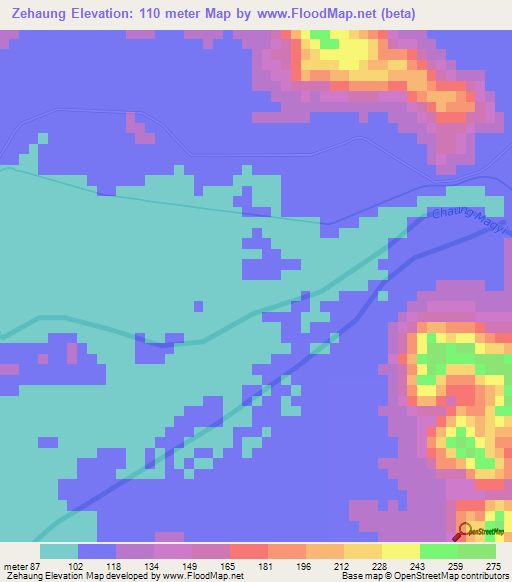 Zehaung,Myanmar Elevation Map