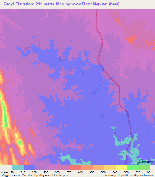 Zegyi,Myanmar Elevation Map