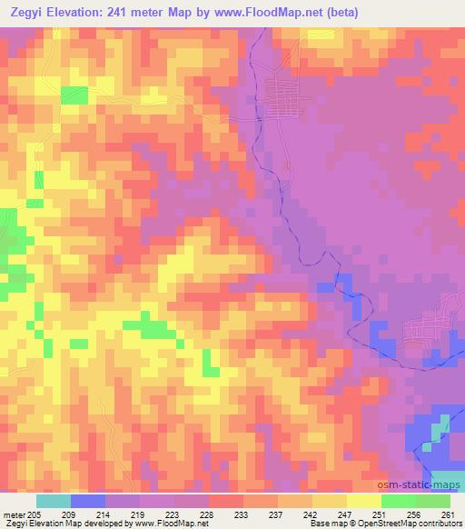 Zegyi,Myanmar Elevation Map