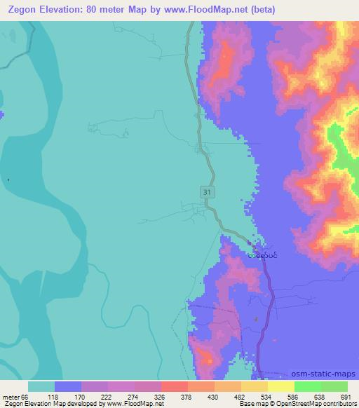 Zegon,Myanmar Elevation Map