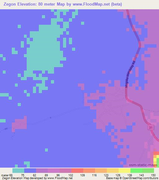 Zegon,Myanmar Elevation Map