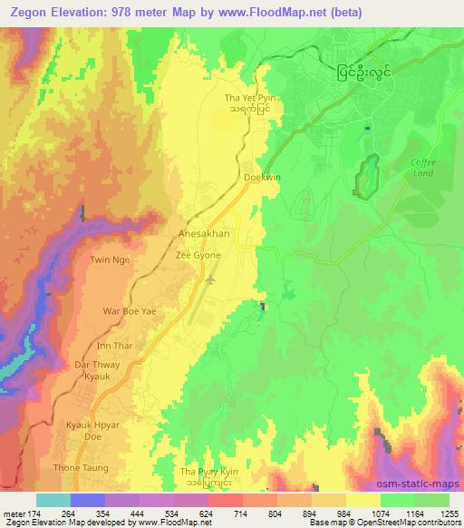 Zegon,Myanmar Elevation Map