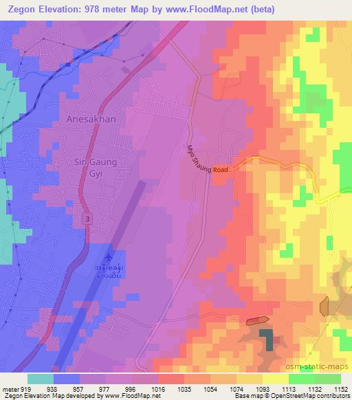 Zegon,Myanmar Elevation Map