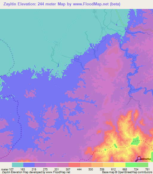 Zayitin,Myanmar Elevation Map