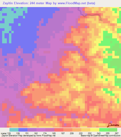 Zayitin,Myanmar Elevation Map