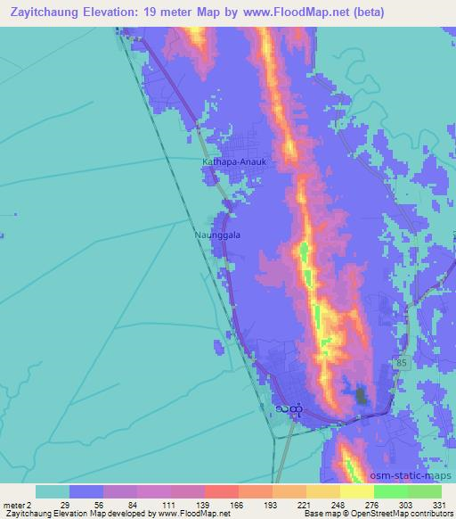 Zayitchaung,Myanmar Elevation Map