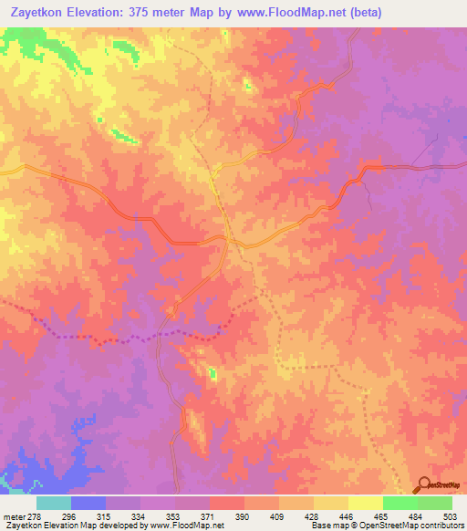 Zayetkon,Myanmar Elevation Map