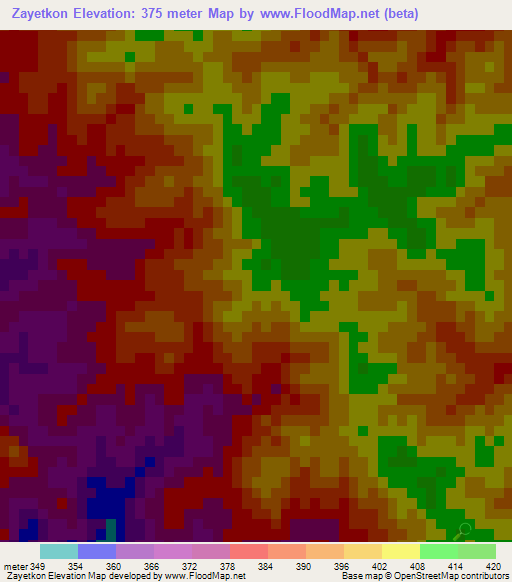 Zayetkon,Myanmar Elevation Map