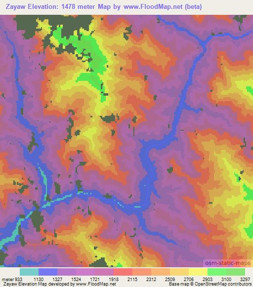 Zayaw,Myanmar Elevation Map